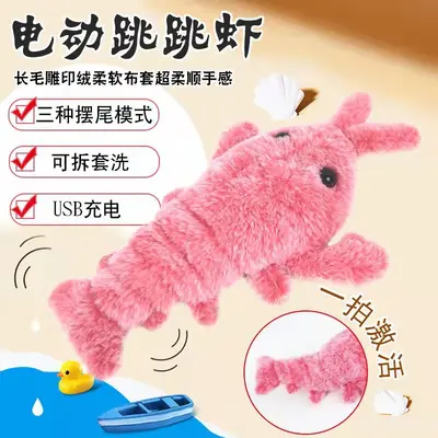 宠物引力跳跳虾毛绒玩具 USB充电仿真龙虾电动逗猫狗宠物猫玩具 - 4