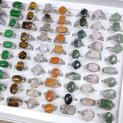 Assorted natural stone rings, mixed set