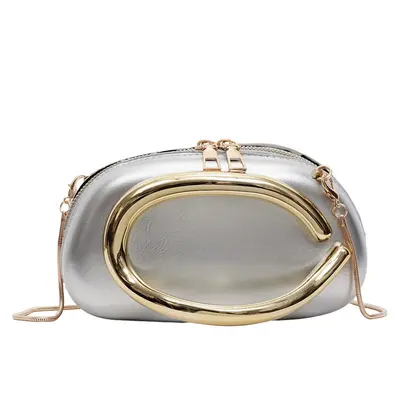 Women's Metal Chain Evening Clutch, Solid Color, Large Capacity - 9