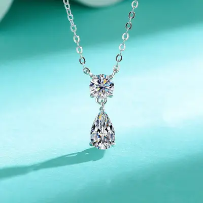 925 Sterling Silver Water Drop Moissanite Stud Earrings, 18K Gold Plated Pear Cut - 8