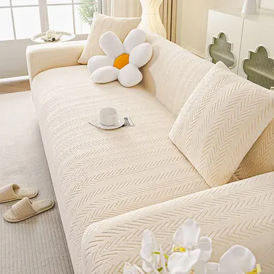 Seçkin Minimalist Krem Rüzgarı Kedi Tırmalama Karşıtı Esnek Kanepe Kapağı Tam Kaplama Evrensel Takım Dört Mevsim Uyumlu Kaymaz Oturum Minderi - 7