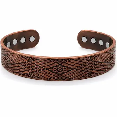 Antique copper bracelet, open design, magnetic adjustable