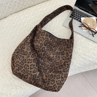 59172 Suede Leopard Print Tote Bag, High-Capacity Single-Shoulder Bag - 7