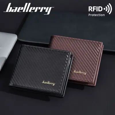 Erkek kısa cüzdan, PU karbon fiber, RFID korumalı, fermuarlı madeni para bölmeli - 3