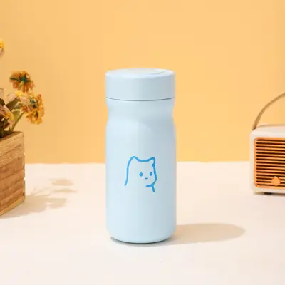 Sevimli Kedi Desenli 316 Paslanmaz Çelik Mini Termos Bardak, 240 ml - 9
