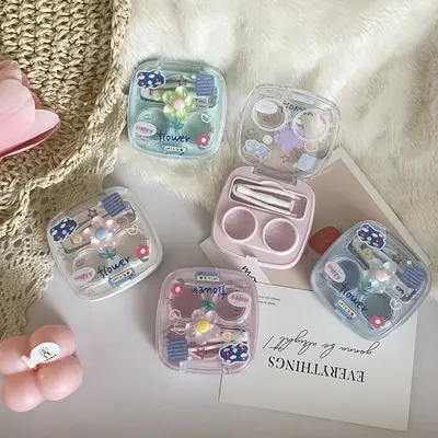 Portable Transparent Mini Minimalist All-in-One Contact Lens Case, Companion Box, Dual Colored Lens Box, No Need to Unscrew Lid as2306