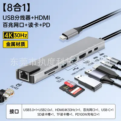 TypeC 8 in 1 Docking Station USB3.0 Hub HDMI Mirror RJ45 Gigabit Network Card TF/SD Card Reader - 7