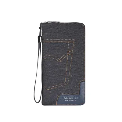 Men's Long Canvas Wallet with Multiple Card Slots - 8