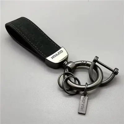 Genuine Leather Men's Car Keychain with Metal Key Ring