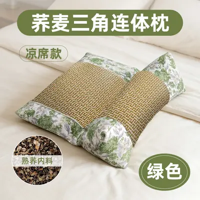 荞麦连体枕三角枕家用可拆卸助睡护颈枕粗布组合荞麦颈椎枕荞麦枕 - 7