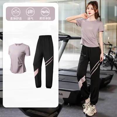 Women's Quick-Dry Yoga Set with Loose Mesh Cover-Up - 7