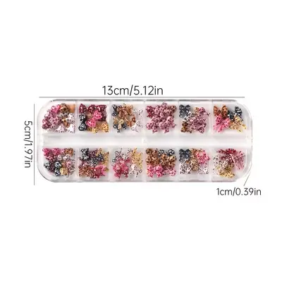 Cross-border New Arrival Nail Accessories, Ins Style Spicy Girl Polka Dot Leopard Print Bow 12-Grid Mixed Set 3D Nail Decorations