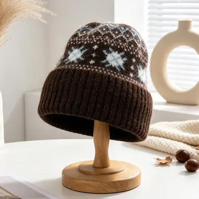 Fair Isle Desenli Örgü Bere, Yüksek Esneklik, Kadın, Sonbahar Kış - 8