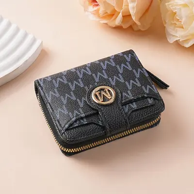Women's Short Zipper Coin Purse, Printed Letters, M Element Vintage Floral Pattern - 7