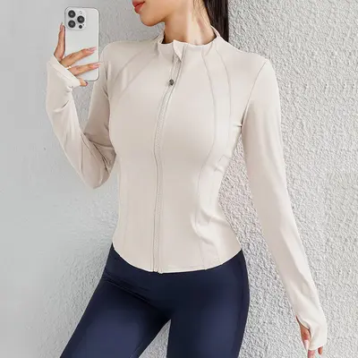 Women's Yoga Top with Zipper, Long Sleeve Stand Collar Jacket, Slim Fit for Running - 10