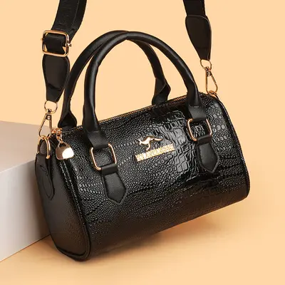 Timsah Desenli Kadın Omuz ve Çapraz Askılı Moda Çantası, Tek Omuz Askılı Yeni Model - 5
