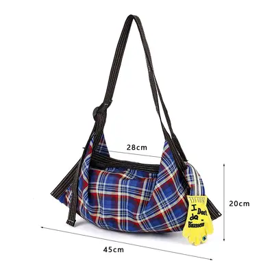 Retro Plaid Canvas Tote Bag, Padded Color-Block Single Shoulder, Large Capacity