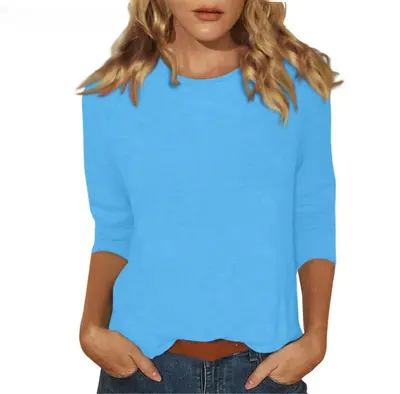 2026 grenzüberschreitend Amazon neue Damen Rundhals T-Shirt, 3/4 Ärmel und einfarbiger Oberteil - 12