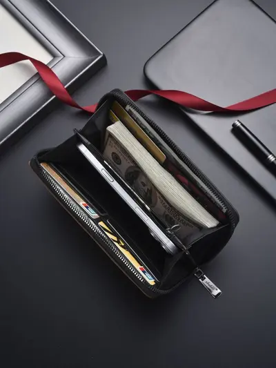 Men's Long Zipper Phone Wallet, Multi-Card Slots, Large Capacity - 3