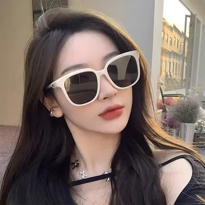 White Sunglasses for Women, High-End Stylish Fashion Sunglasses, 2026 New Style, UV Protection, Round Face, Big Face, Slimming