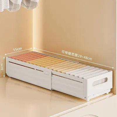 Home wardrobe storage layered organizer pants storage box plastic lid storage basket expandable clothing storage box - 9