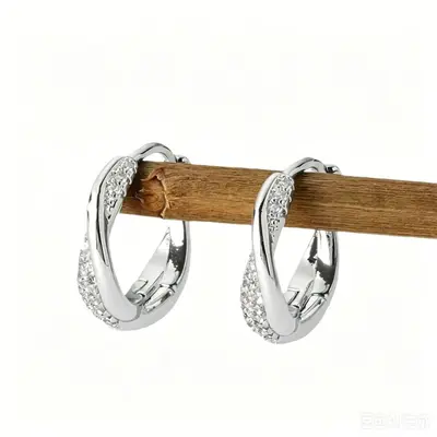 Earrings, copper zirconia, crossed design, women's - 7