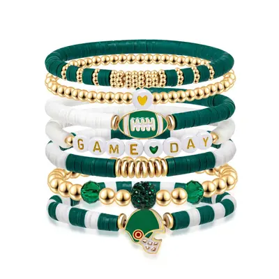 8-Piece Rugby Bracelet Set with Crystal Heart and Letter Beads - 10