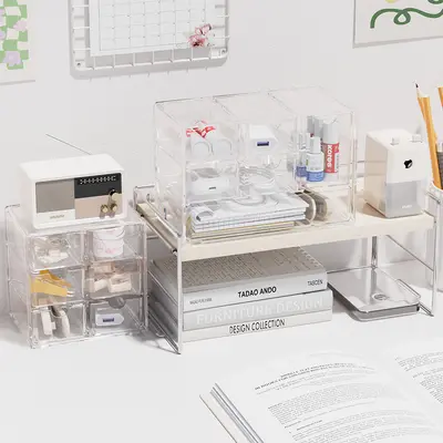 Desktop six-compartment clear storage box stackable - 5