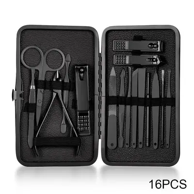 Cross-Border Nagelknipser-Set, schwarz, 18-teilig, sofort lieferbar, Edelstahl-Komplettset mit Maniküre- und Nagelschneidewerkzeugen, Nagelknipser. - 10