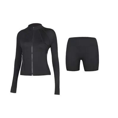 Women's yoga outfit set elastic top full zip long sleeve - 10