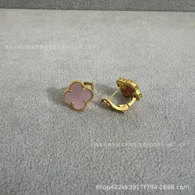 Vierblatt-Kleeblatt Ohrstecker, 18K Roségold rote Achat - 9