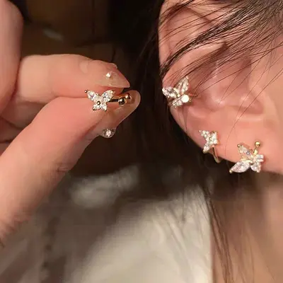 S925银针爆款锆石珍珠耳环女轻奢小众高级感蝴蝶耳钉百搭气质耳饰 - 3