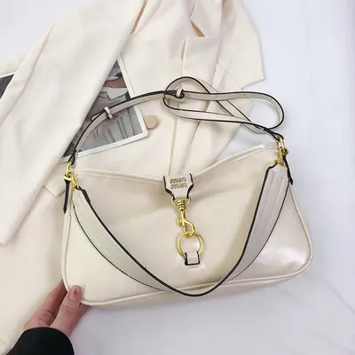 Retro Women's Baguette Underarm Bag with Shark Clip Lock, Crossbody - 7