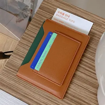 Korean-style travel passport holder, PU leather, multiple card slots - 1