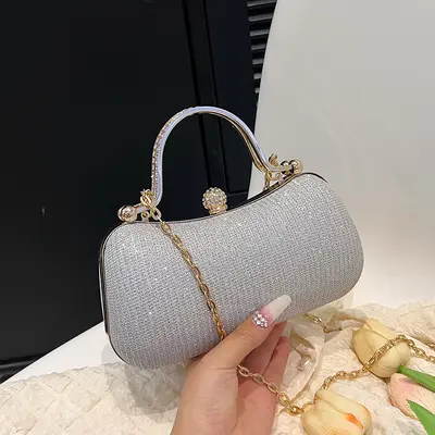 Women's Rhinestone Chain Evening Bag with Crossbody Strap - 7