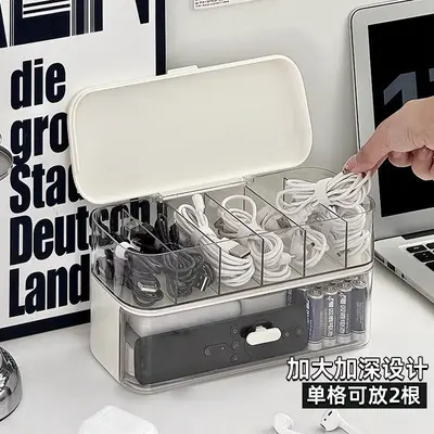 Desktop double-layer cable storage organizer box - 4