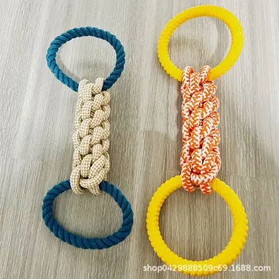 Cotton Rope Chew Toy with Rubber Ring for Large Dogs, Tug-of-War Toy - 4