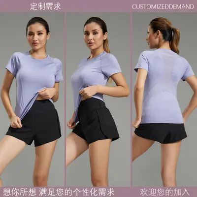 瑜伽服套装 提臀紧身健身服裤圆领显瘦运动速干 上衣弹力健身短袖