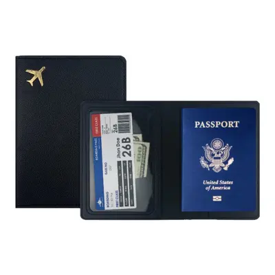 Cross-border In-stock Thick PU Leather Passport Holder with Customizable Logo, Hot-stamped Airplane Passport Book Protective Cover