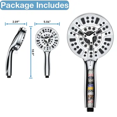 Chlorine-Filter High-Pressure Shower Head Set, 9 Functions - 7