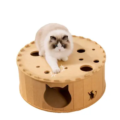 Four-Season Felt Tunnel Cat Bed with Donut Tire Toy and Hideaway - 5