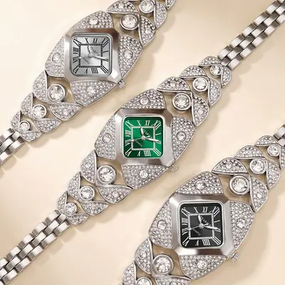 Women's quartz watch, diamond-studded vintage bracelet style - 3