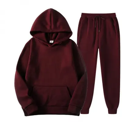 Men's spring autumn solid color hooded sweatshirt set, two-piece casual sports suit - 13