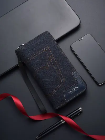 Men's Long Canvas Wallet with Multiple Card Slots