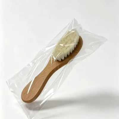 Baby Comb and Brush 3-Piece Set, Round-Tip Wool Brush, Beechwood Massage Brush - 10