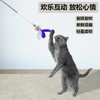 Durable Chew-Resistant Feather Cat Teaser Wand with Sound Bell - 3
