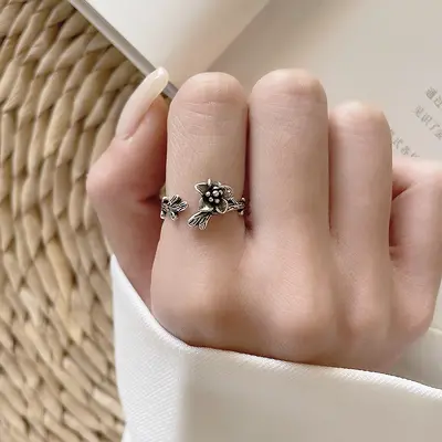 925 silver flower open ring, Thai silver, non-tarnishing - 8