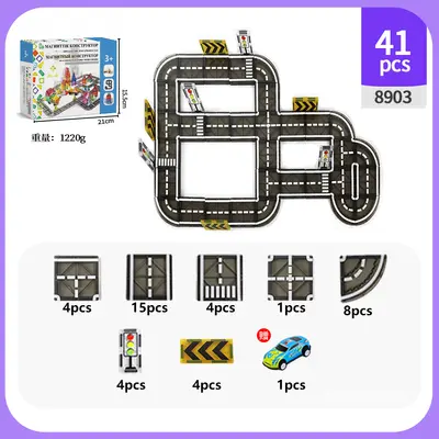 Colored Window Magnetic Building Block Set, 7.5C Printed Road and City Design - 9