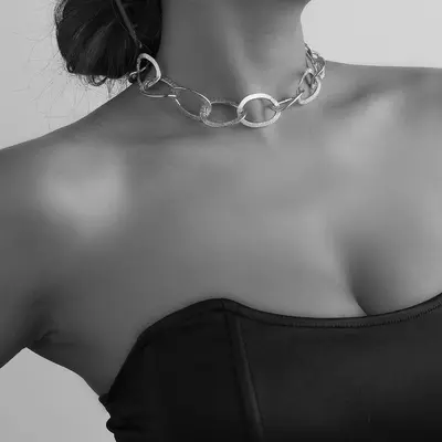 Punk-Style Interlocking Chain Necklace and Ring Bracelet Jewelry Set - 10
