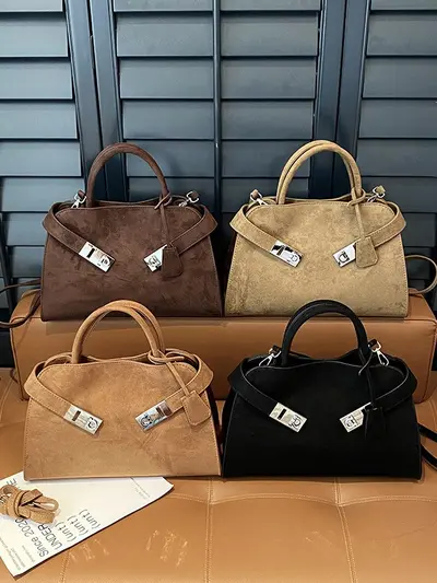 Damen-Tote-Bag aus Wildlederimitat, großes Fassungsvermögen, Schultertasche